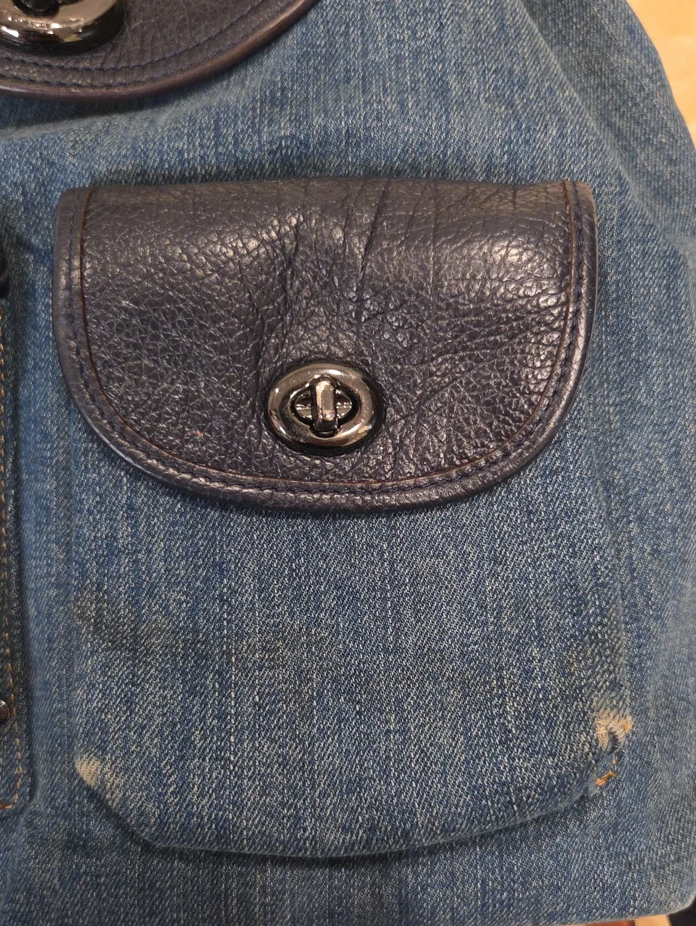Coach Billie Blue Jean with Leather Trim Backpack NWOT